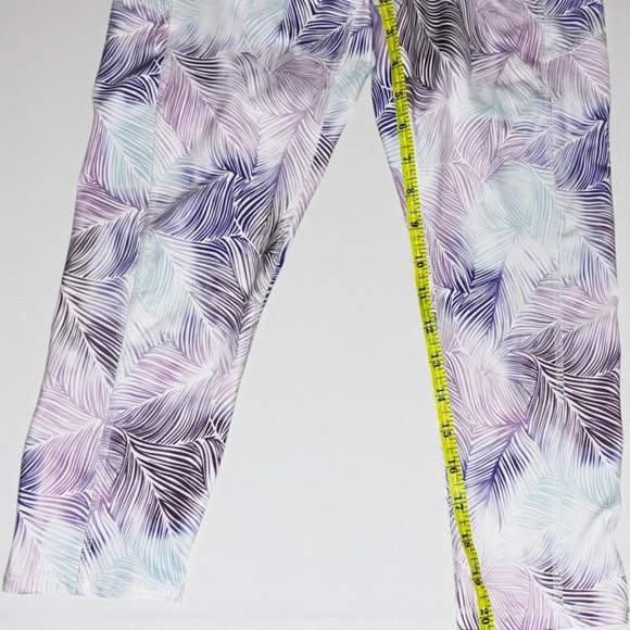 Gaiam High Rise Yoga Leggings Purple Palm Leaf Print | Size M Stretch Activewear - Picture 4 of 7